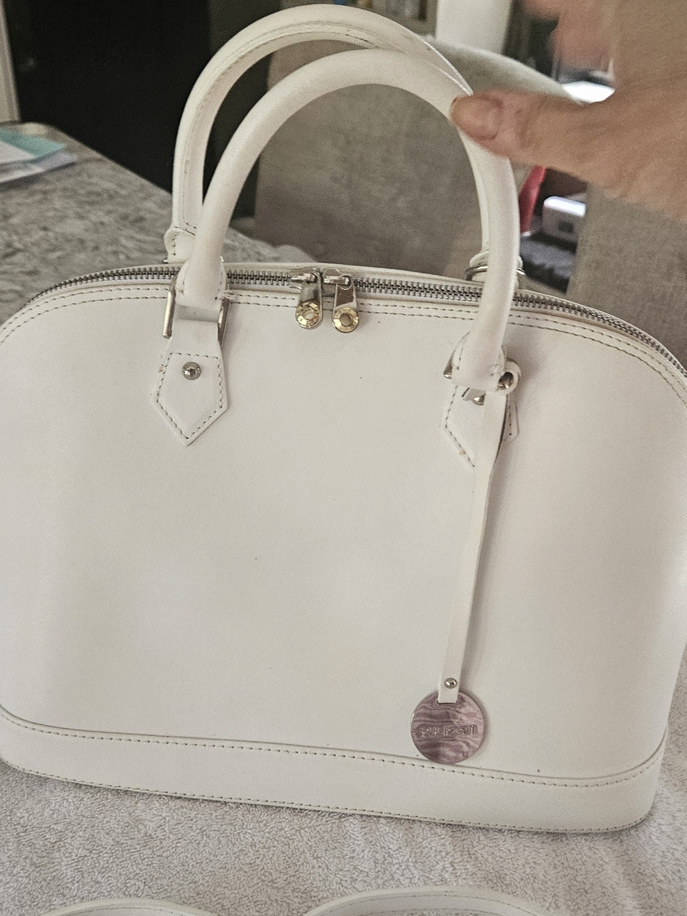 White Structured Dome Satchel Handbag - Women's Bag